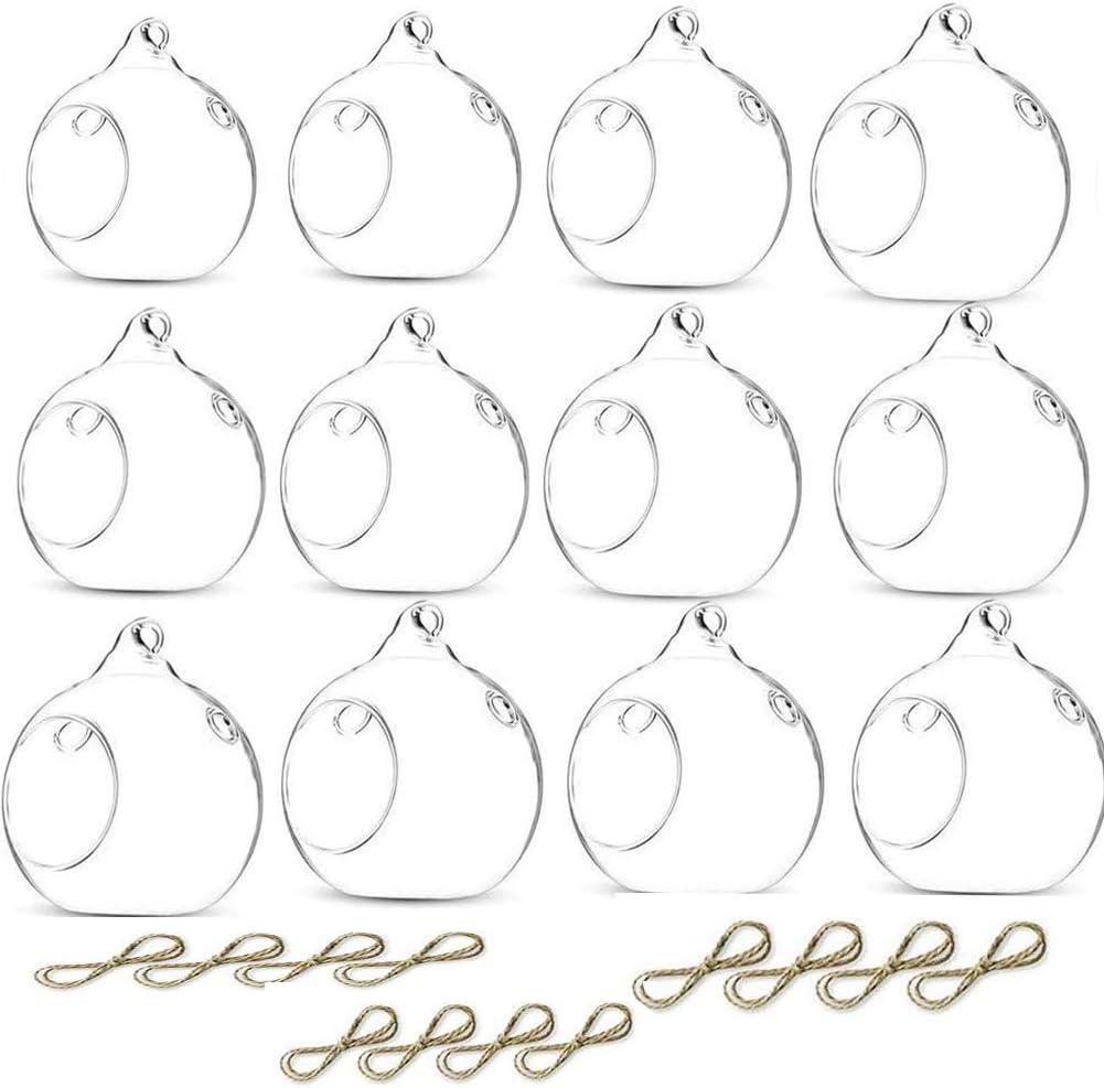 12 Pcs 3.15"/ 8cm Hanging Candle Holder Glass Globes for Candles, Air Plant Holders Terrarium Hanging Tea Lights Candle Holder Home Wedding Party Tree Decoration