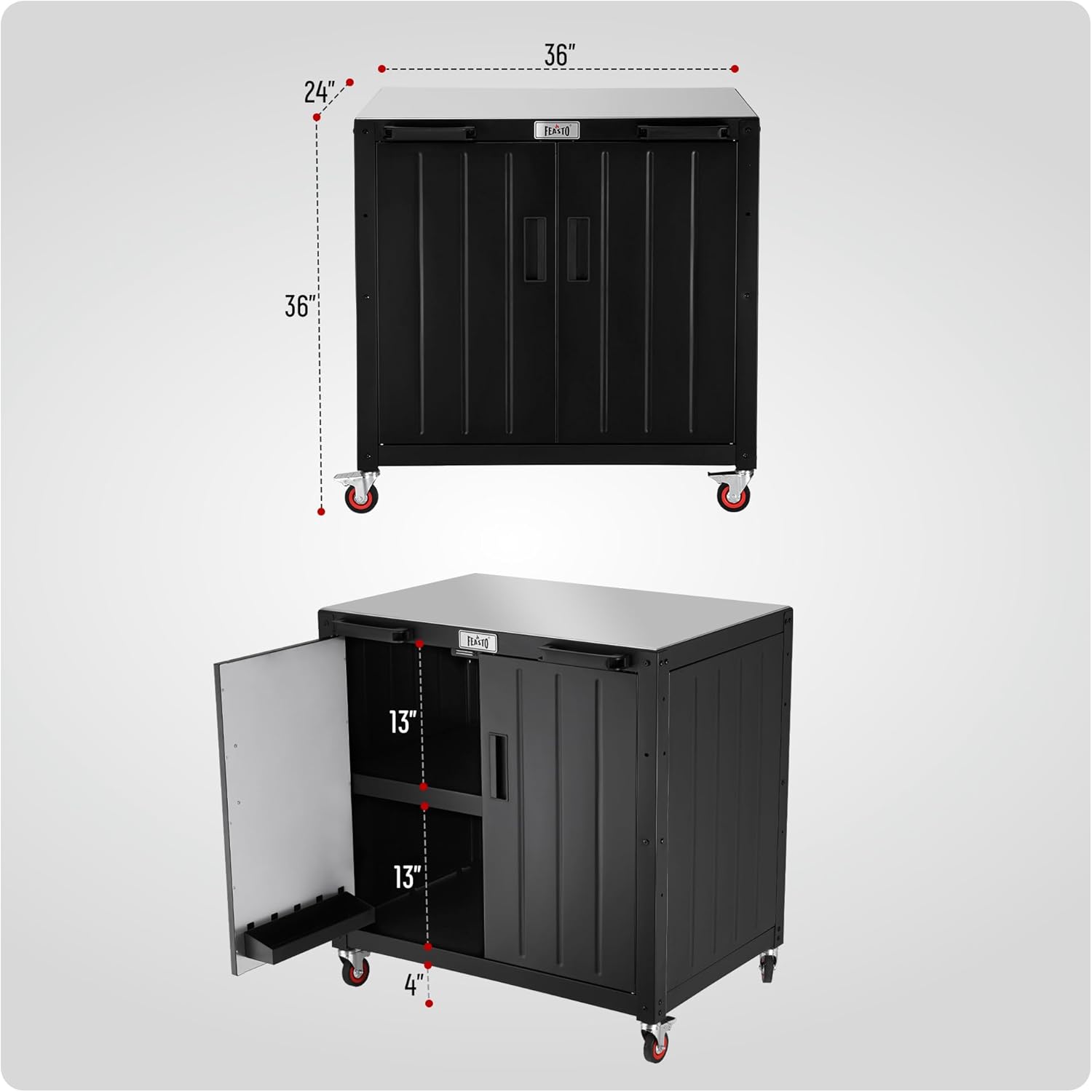 Grill Table, Outdoor Bar Cart Grill Cart with Storage Cabinet,Modular Outdoor Kitchen Island, Outdoor Grill Station with 304 Stainless Steel Top,Pizza Oven Table for Lawn & Garden,L35.4” x W24”