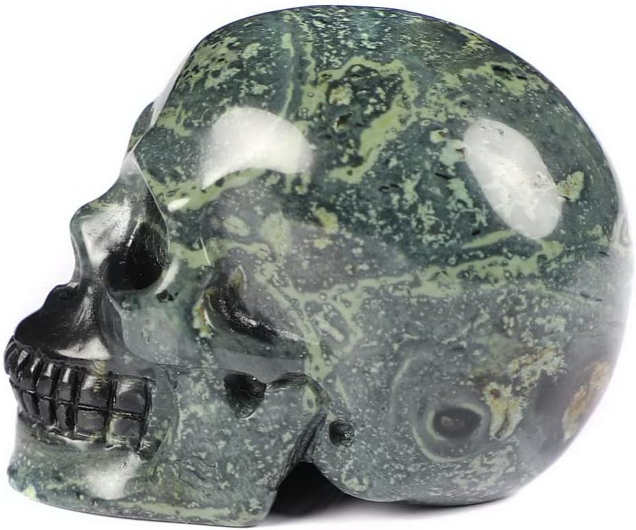 Skullis 2.0" Kambaba Jasper Crystal Carved Crystal Skull Head. Hand Carved Gemstone Fine Art Sculpture.3
