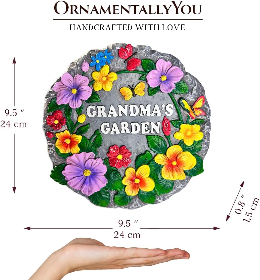 Elegant Resin Stepping Stone, Outdoor Garden Pathway Decoration (Grandma’s Garden Floral Stepping Stone, 9.5" Decorative Outdoor Decoration)