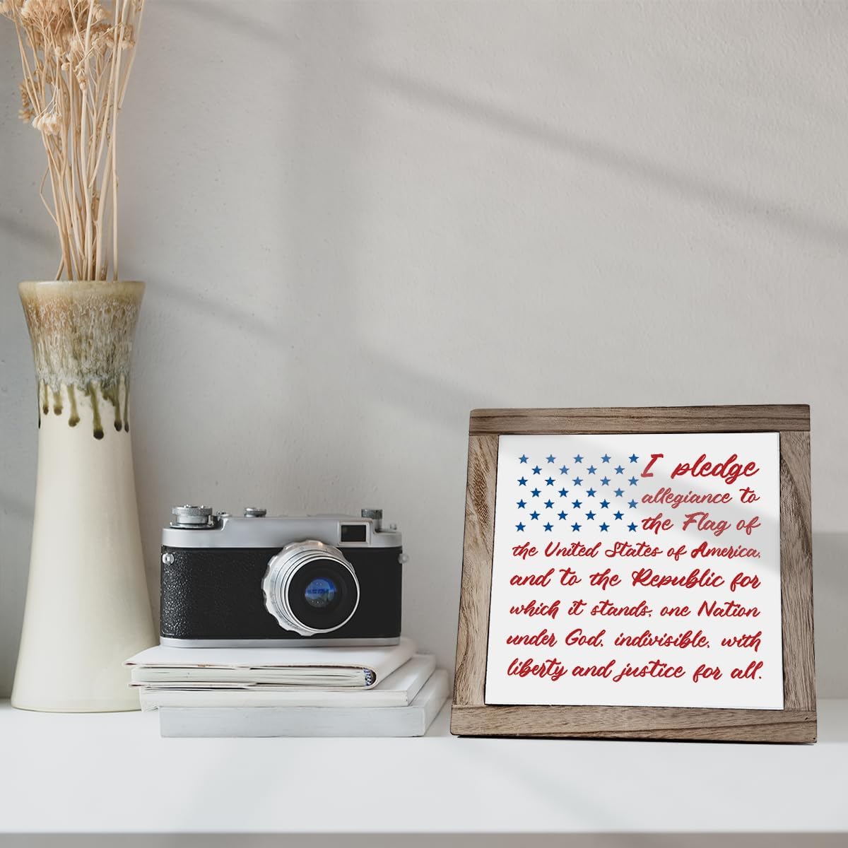 Patriotic Plaque Sign, I Pledge Allegiance to the Flag of United States of America, Wood Box Plaques Desk Decor, American Flag Wooden Sign, 4th of July Decoration, Independence Day Decor