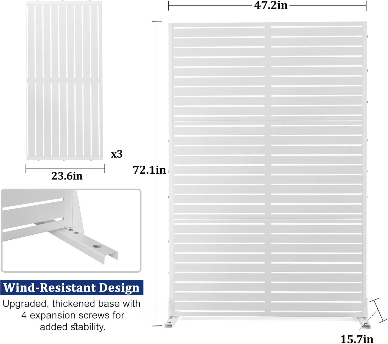 FENCY Outdoor Privacy Screen, 72" H×47" W Metal Privacy Screen, Outdoor Freestanding Privacy Screen & Panels for Deck Patio Balcony(White-Louvered)