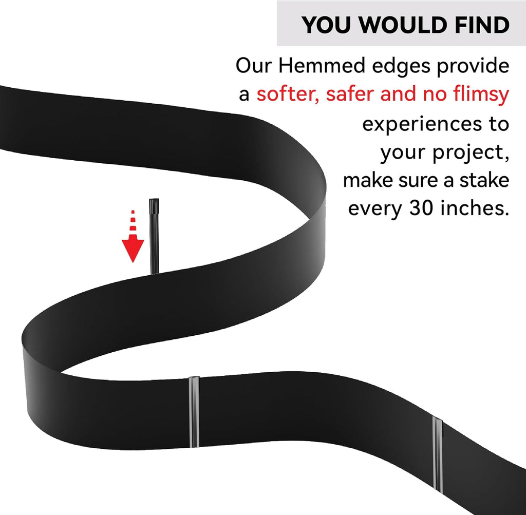 Metal Garden Landscape Edging with 16Pcs Stakes, 10" x 50Ft Galvanized Steel Lawn Edgings Roll Flexible Coil Border for Landcaping,Flower Bed,Black