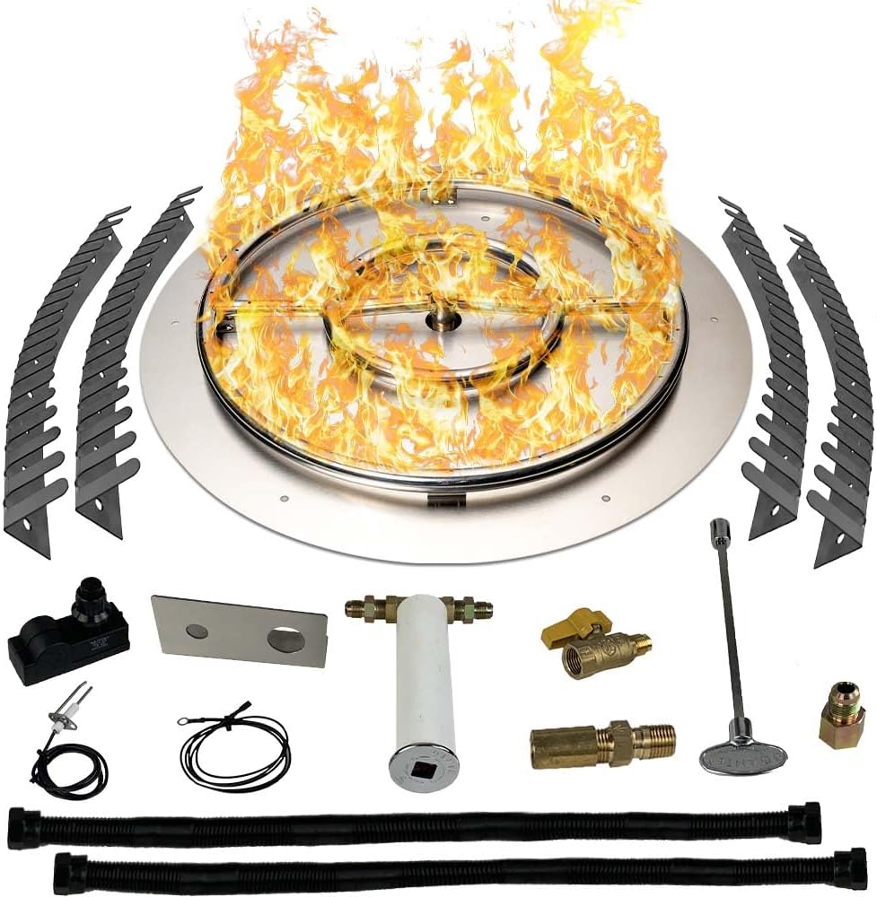 Stainless Steel Fire Pit Burner Pan & Ring Pro Kit for Liquid Propane, 22-Inch Pan, 18-Inch Ring, 150,000 BTU Max