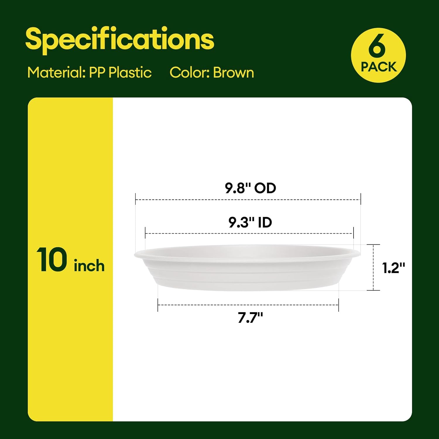 6 Pack Plant Saucer, 8 10 12 inch Plant Saucers for indoor, Heavy Duty Plastic Plant trays for pots, Grow Bags, Bird Baths, Flower Drip Trays for Indoor and Outdoor Uses (10", White)