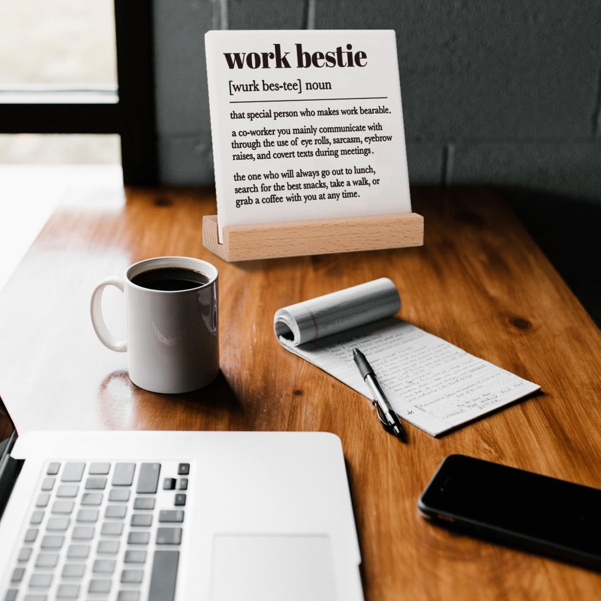 Lodeskee Work Bestie Gifts for Women Coworker Work Partner, Work Bestie Definition Gifts/Work Bestie Birthday Gifts/Friend Gifts for Work Bestie Decorative Ceramic Signs, Black