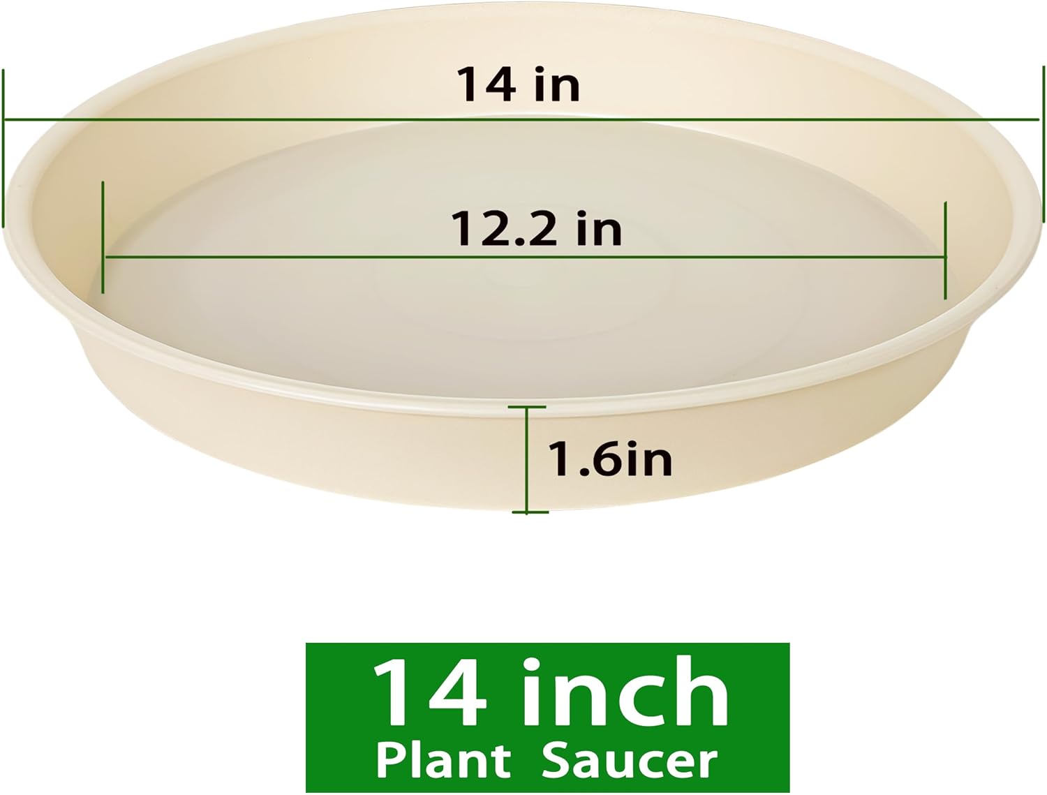 4 Pack of 14 inch Plant Saucers Bird Bath Bow Round, Plastic Plant Saucer Tray for Pots, White Planters for Indoor Plants, Plant Trays for Planter 12-15" (14", Beige)