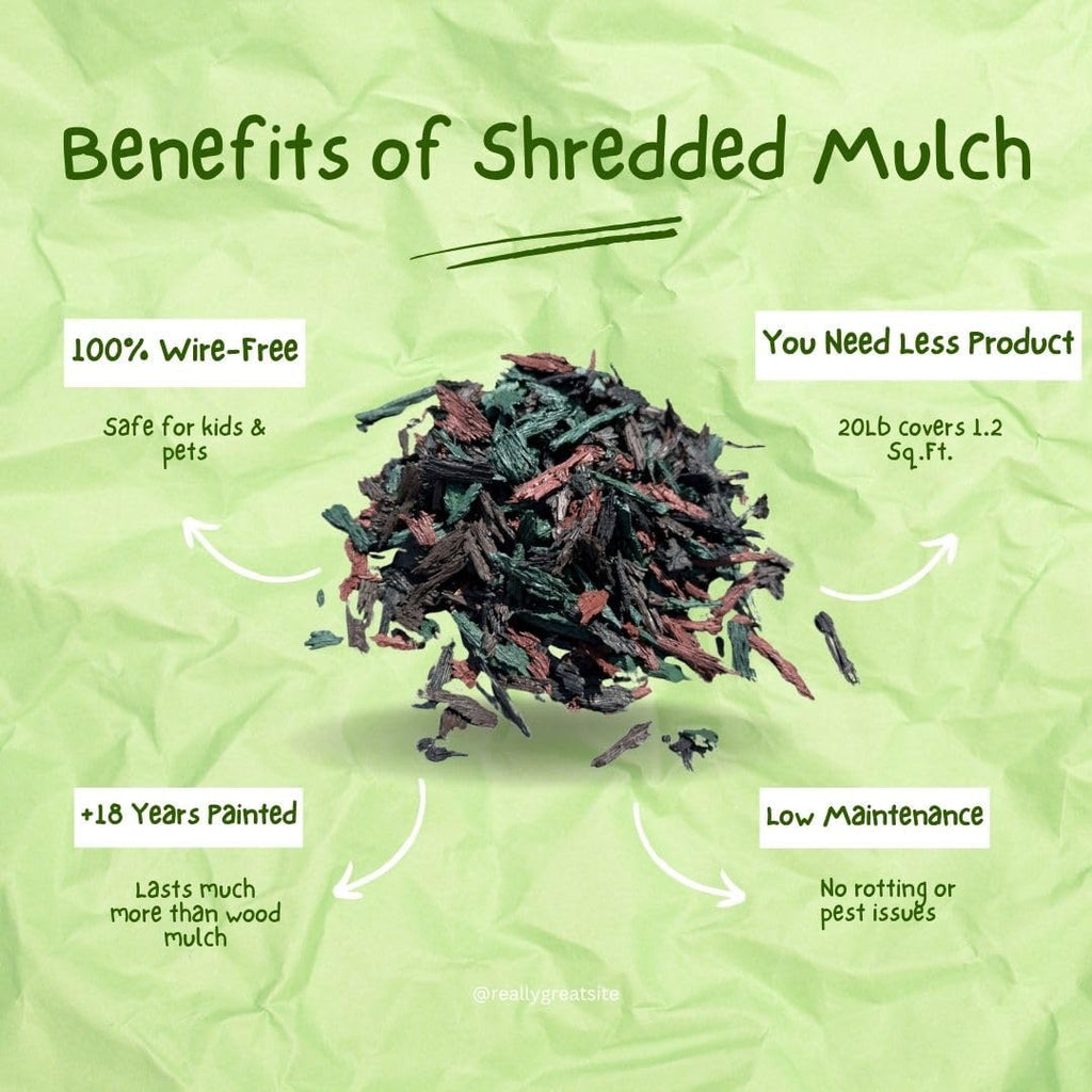 100% Wire-Free Shredded Rubber Mulch – Brown/Red/Green – 10 lb (0.6 cu ft) – Long-Lasting, Low Maintenance, Safe for Kids & Pets – Ideal for Landscaping & Playgrounds (Black/Green/RED, 10Lb)