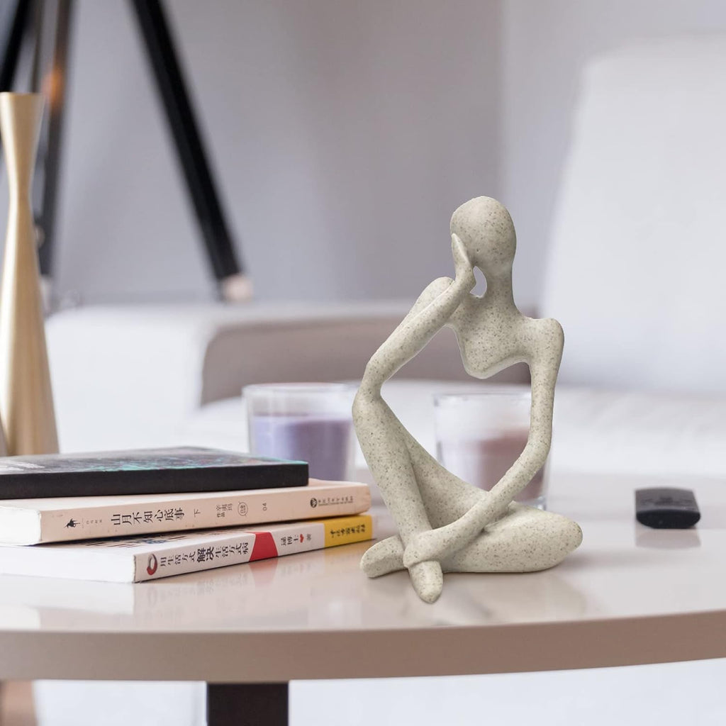 Sandstone Resin Thinker Style Abstract Sculpture Statue Collectible Figurines Home Office Bookshelf Desktop Decor(Sandstone - Left Reverie)