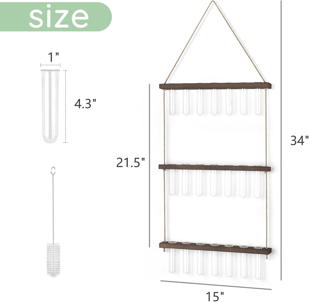 Mkono Plant Propagation Tubes, 3 Tiered Wall Hanging Terrarium with Wooden Stand & 21 Test Tube Vases for Hydroponic Plant Cutting & Home/Office Decor