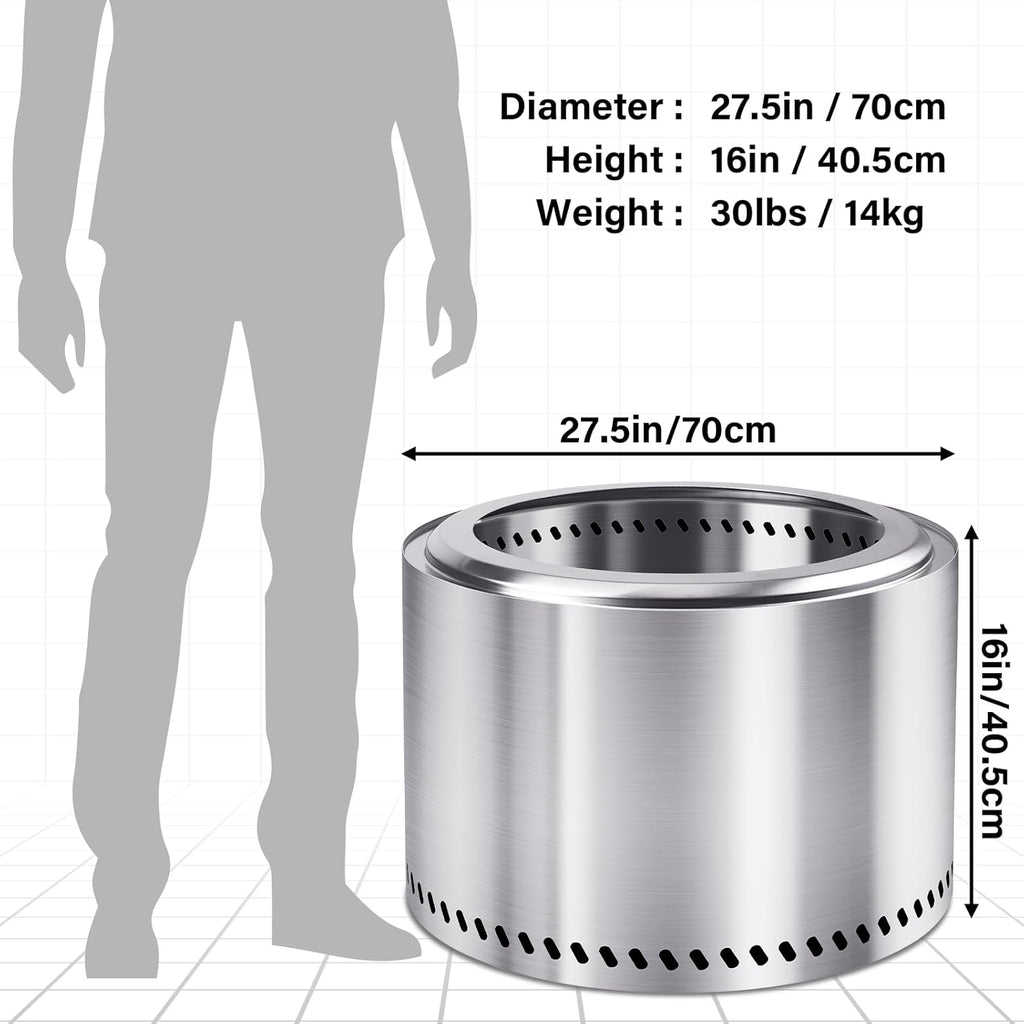 HGD 28 Inch Smokeless Firepit, Stainless Steel Fire Pit, Wood Burning Firepit for Patio Garden Picnic