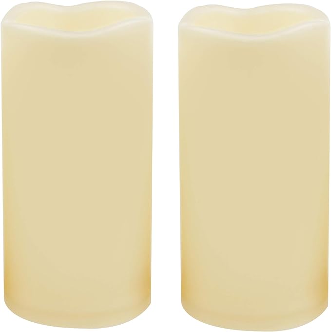 CANDLE CHOICE Waterproof Outdoor Battery Operated Flameless Candles with Timer Realistic Flickering Plastic Fake Electric LED Pillar Lights for Lantern Wedding Christmas Decorations 3x6 Inches 2 Pack