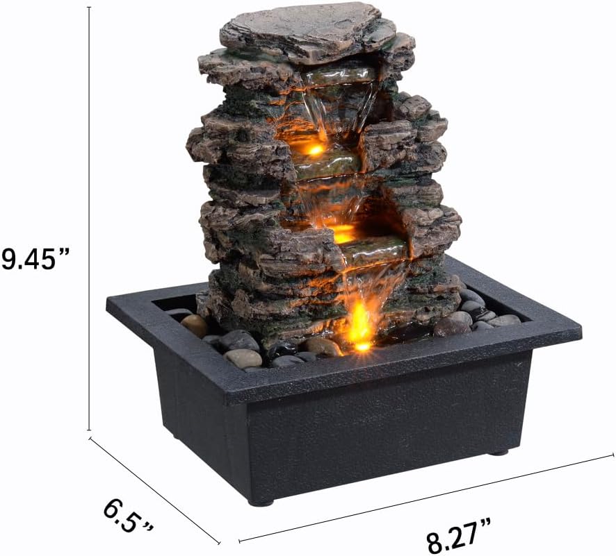 Tabletop Water Fountain, Home Décor Soothing Sound Machine with Automatic Pump, Deep Basin and Natural River Rocks. Indoor Zen Relaxation for Office, Living Room, or Bedroom Décor.