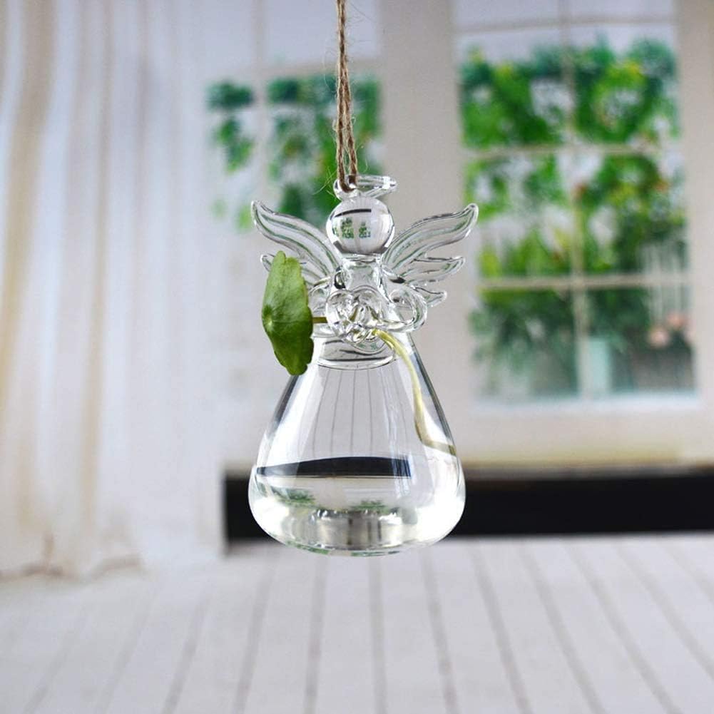 Pack of 5 Angel Design Glass Vases Clear Flower Plant Terrarium Container Hanging Vase Wedding Decor Garden Ornaments Hanging Planter