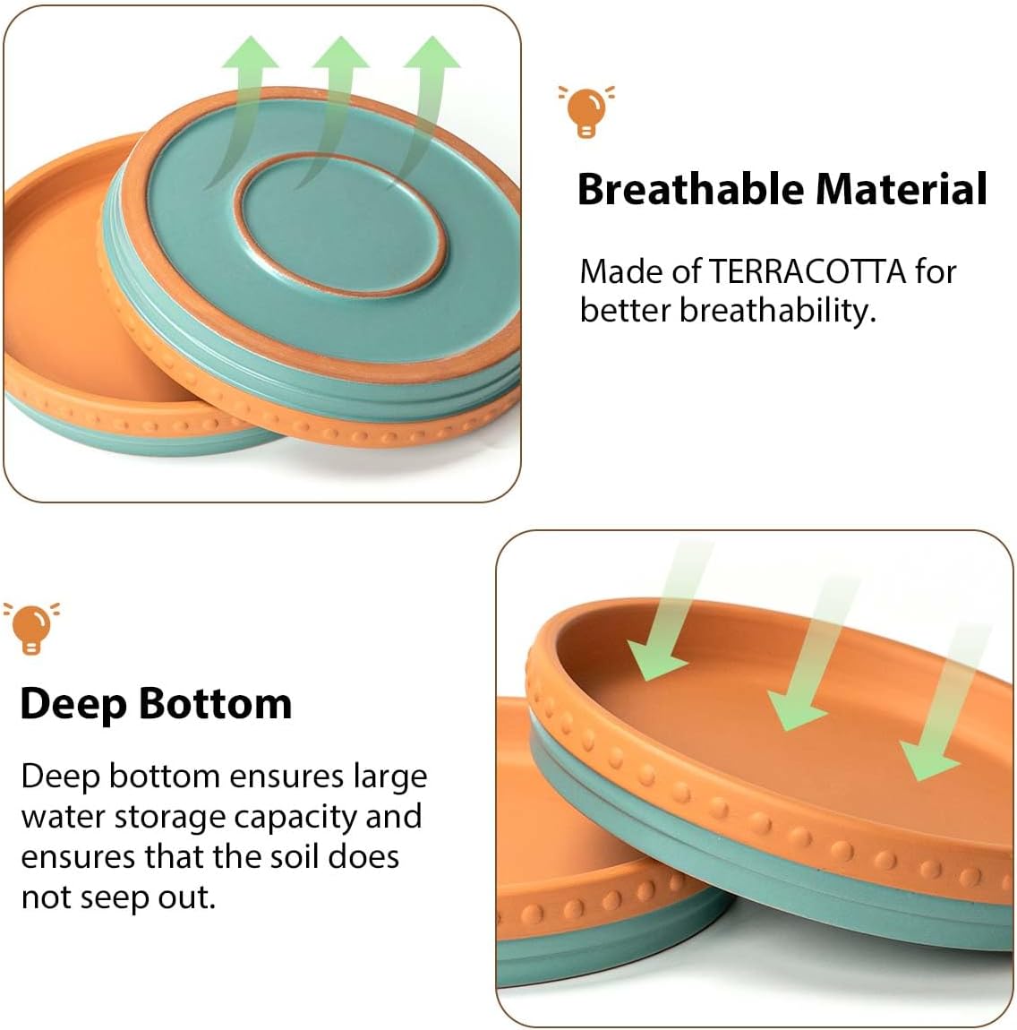 YBX 8-inch Plant Saucer Premium Terracotta Saucer Round Ceramic Plant Trays, Pack of 2 (Turquoise/Terracotta)