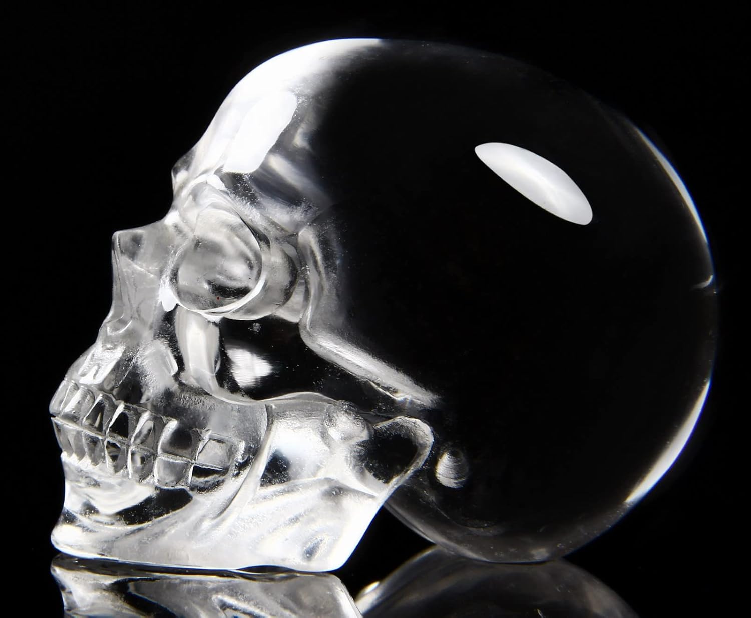 Skullis 2.0" K9 Crystal Skull, Hand Carved Gemstone Fine Art Sculpture, Reiki Healing Stone Statue.