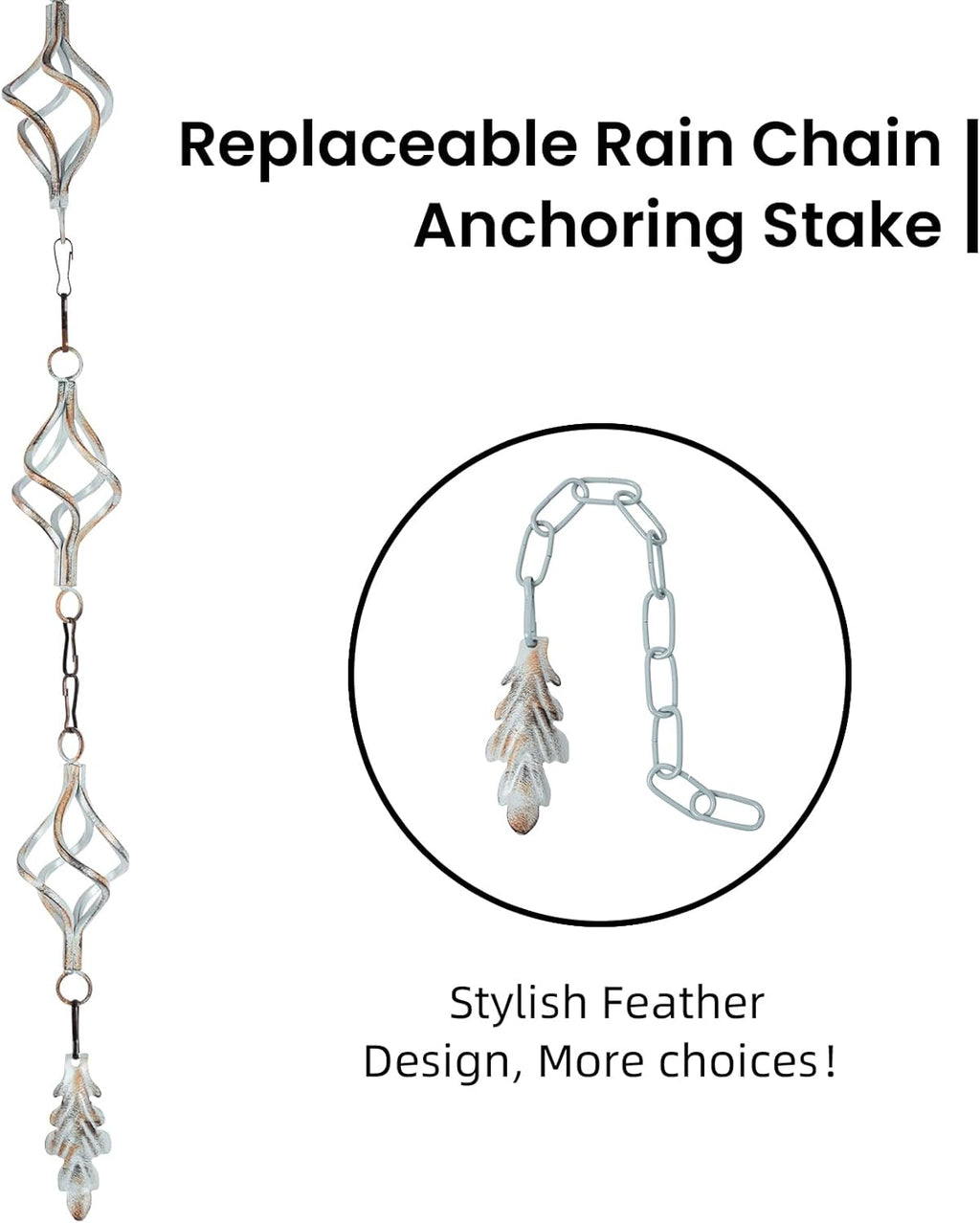 Rain Chain Bird Cage Set 8.5Ft, Not Rust Wrought Iron Rain Chains for Gutters with Adapter Gotta Drain and Sturdy Anchoring Stake,13 Birdcage, 1 Hook, Adjustable Length for Garden (Cyan)
