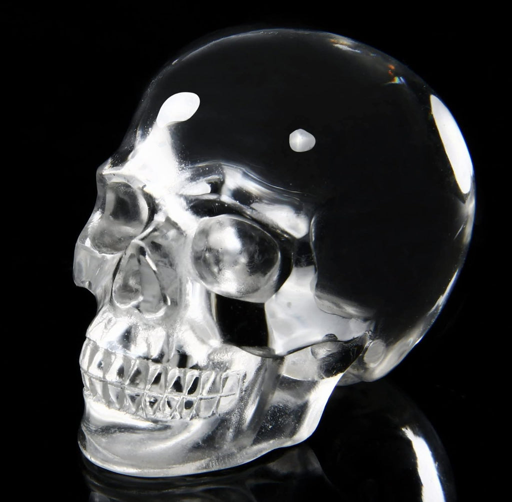 Skullis 2.0" K9 Crystal Skull, Hand Carved Gemstone Fine Art Sculpture, Reiki Healing Stone Statue.
