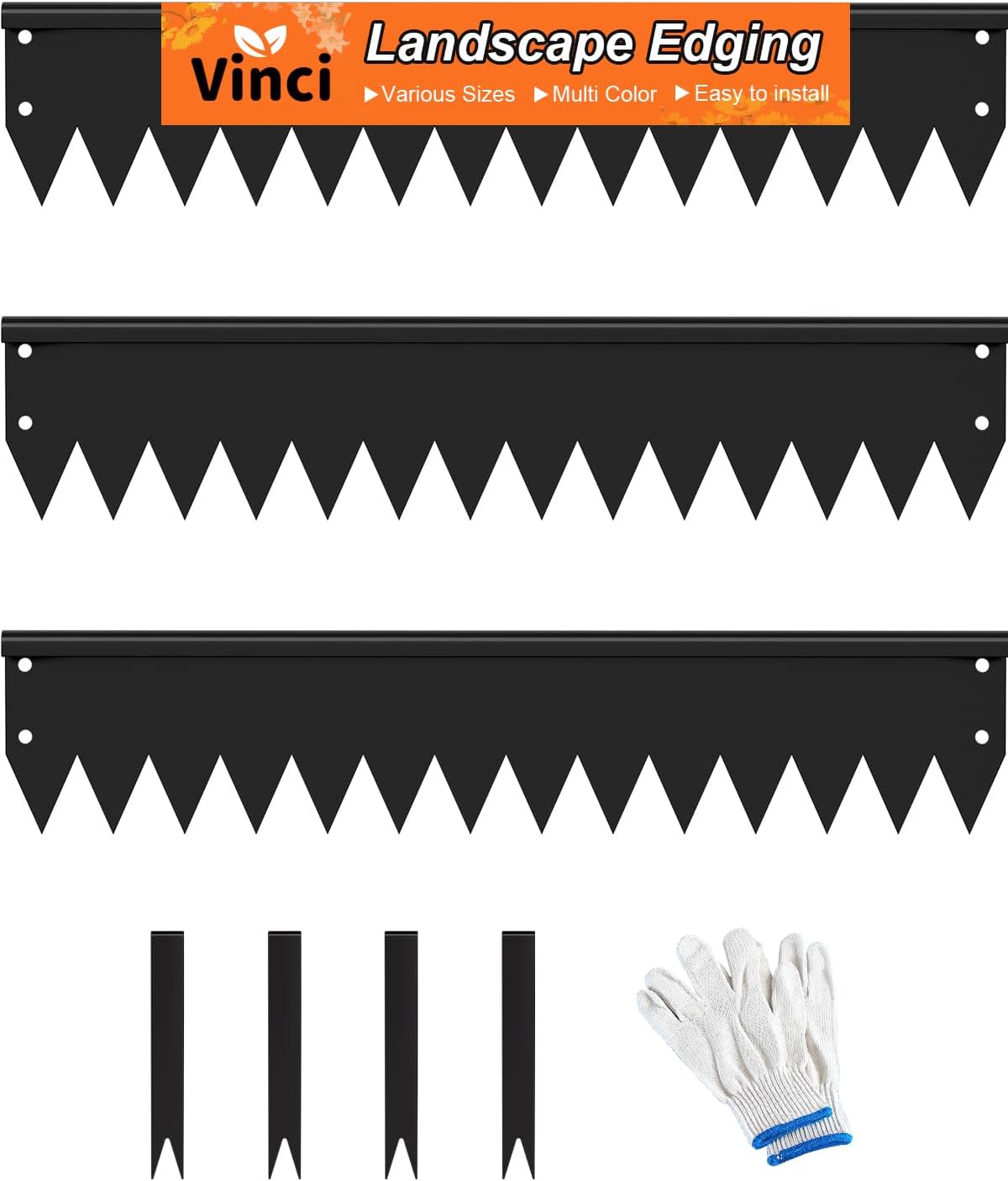 Vinci Landscape Edging Border, 40" L x 4" H 3Pack 10FT Total Black Galvanized Steel Garden Edging with Spikes, Sturdy Elegant Metal Lawn Broder for Flower Beds, Pathways, Paver Edges and Yard