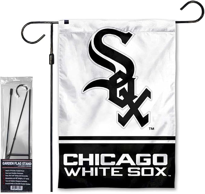 WinCraft White Sox Garden Flag with Stand Holder Flagpole