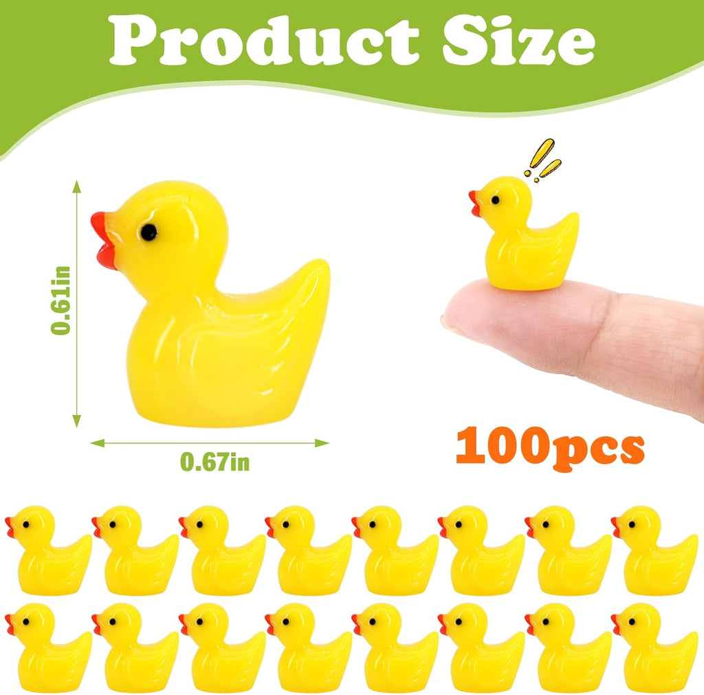 100pcs Mini Resin Ducks Bulk, Yellow Tiny Ducks 100 Pack for Miniature Fairy Garden Landscape Dollhouse Accessories, Small Bulk Micro Resin Ducks for Cake Decoration DIY Crafts