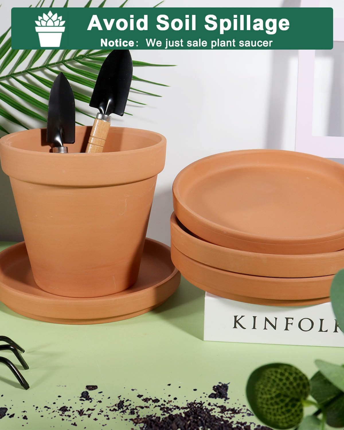 vensovo 8 Inch Terracotta Pot Saucer, 4 Pcs Large Round Plant Saucer for 7 Inch Flower Pot, Drainage Hole, Indoor or Outdoor Use, 7.9 x 7.9 inches, Brown
