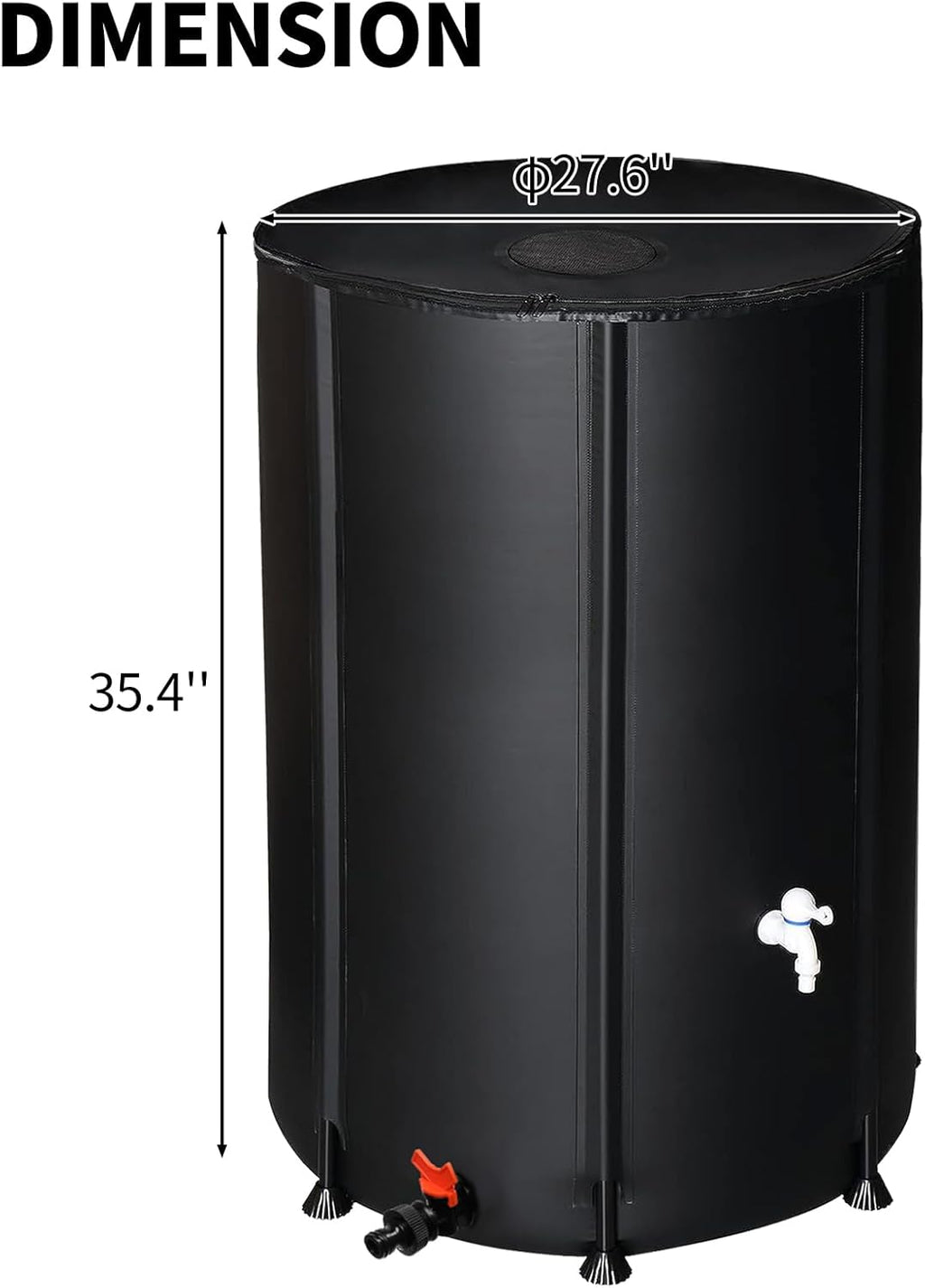 100 Gallon Collapsible Rain Barrel, Portable Rainwater Collection System, Water Storage Tank, Rain Catcher Barrel with Two Spigots and Overflow Kit, Rain Water Barrel Collector for Garden, Black