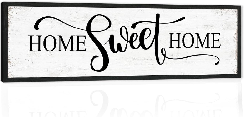 Home Sweet Home Wall Decor: Modern Farmhouse Rustic Sign 12" x 40", Master Bedroom Above Bed Framed Hanging Plaque, Family Decorative for Living Room