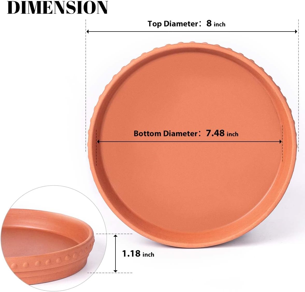 YBX 8-inch Plant Saucer Premium Terracotta Saucer Round Ceramic Plant Trays, Pack of 2 (Nature/Terracotta)