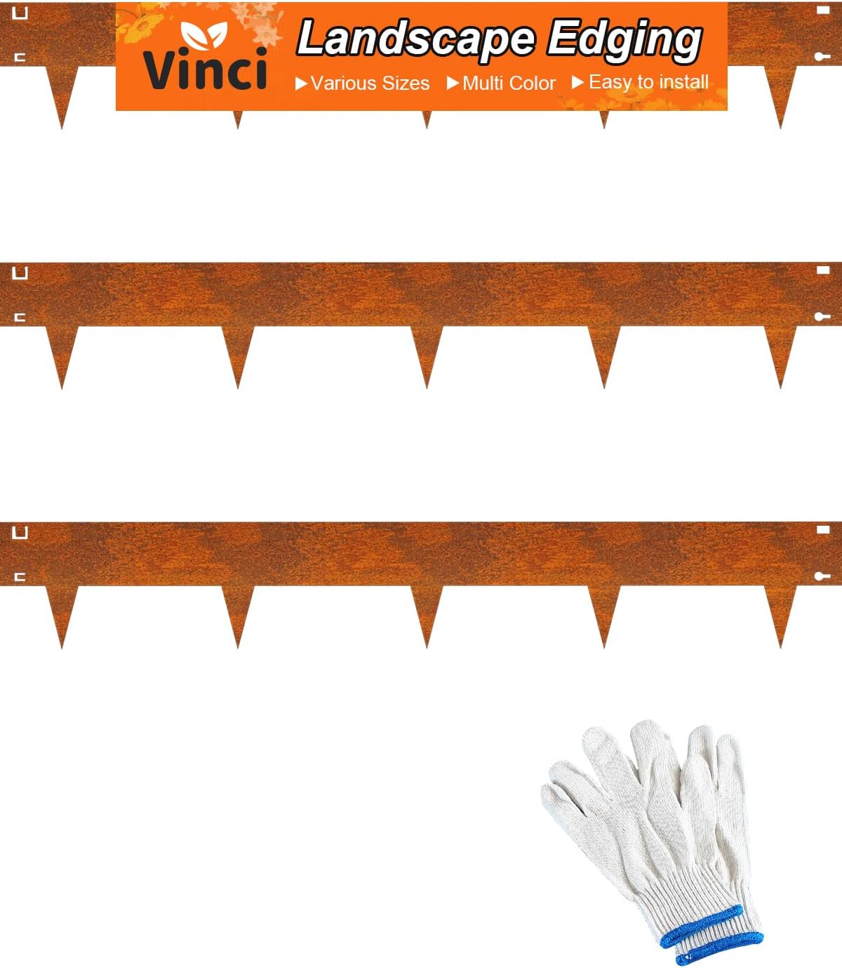 Vinci Landscape Edging Border, 40" L x 8" H 3Pack 10FT Total Rusted Corten Steel Garden Edging,Easy Installation,Sturdy Elegant Metal Lawn Broder for Flower Beds, Pathways, Paver Edges and Yard