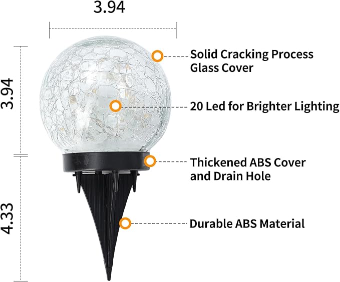 Solar Globe Lights Outdoor Waterproof-Solar Balls Garden-Cracked Glass Ball Solar Lights Outdoor-Solar Orbs Outside-Outdoor Decorations Patio & Yard Lawn Backyard Decor (GUO-XBQ-4-4-4)