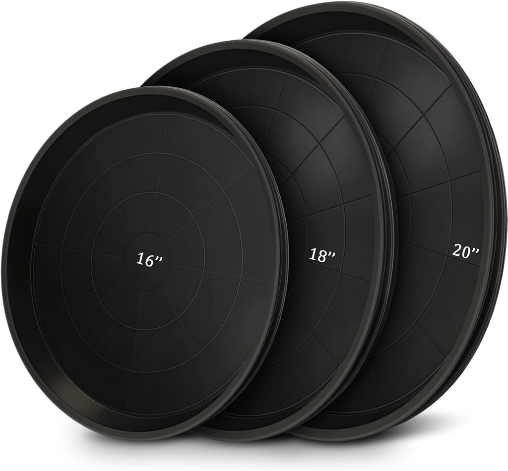 Eccliy 12 Pcs Plastic Plant Saucers Round Plant Tray Large Flower Pot Heavy Duty Planter Water Trays Thick Planter Drip Saucers for Indoors and Outdoors(16, 18 and 20 Inch,Black)