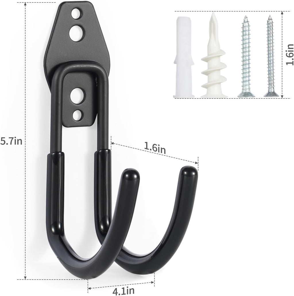 Garage Hanging Hooks Wall Mount, Garage Tool Storage Hooks, Wall Hangers for Hose, Tools, Garden Equipment, Ladder, Bikes, Broom and mop, Balck
