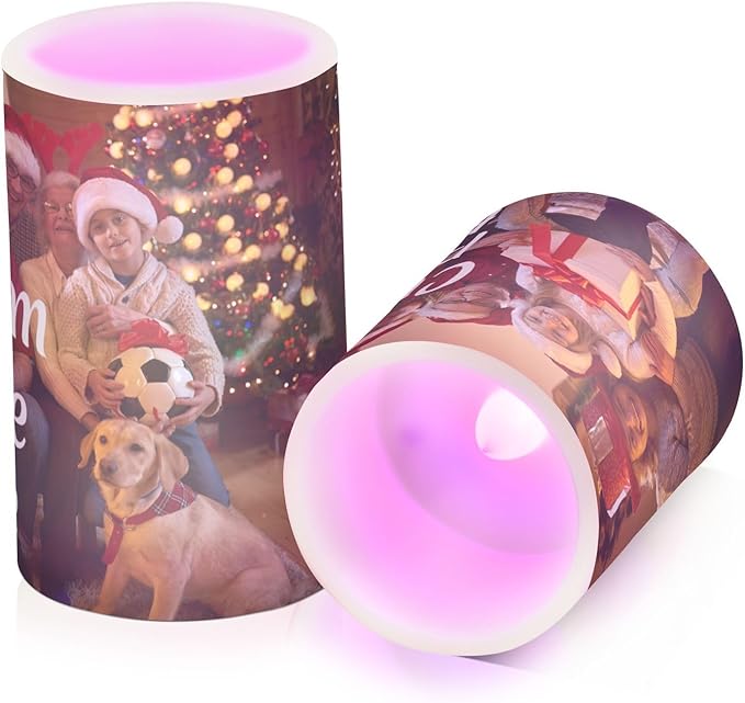 Personalized Flickering Flameless Candles, Custom Photo LED Candles Set of 2, Remote Timer Battery Operated Candle for Valentine Wedding Birthday