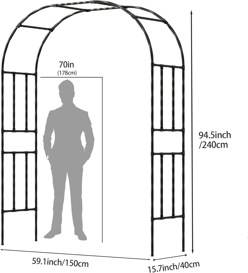 Garden Arch Trellis, Trellis Arch for Climbing Plants Outdoor, 5FT x 7.9FT Metal Full Garden Arbor, Trellises for Patio Lawn Backyard, Large Garden Archway Decoration Black 59.1" x 94.5in