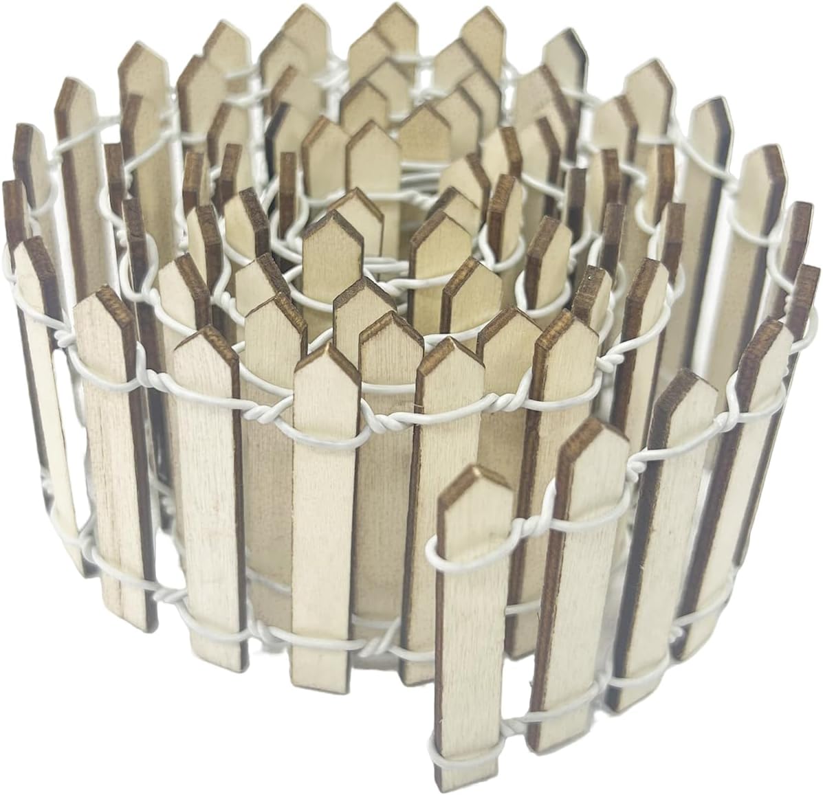 35 Inches Mini Fairy Garden Fence DIY Small Wood Decorative Picket Fence Micro Landscape Miniature Ornaments for Dollhouse, Crafts, Diorama Project, Plant Pot (Nature Wood-Brown Edge)