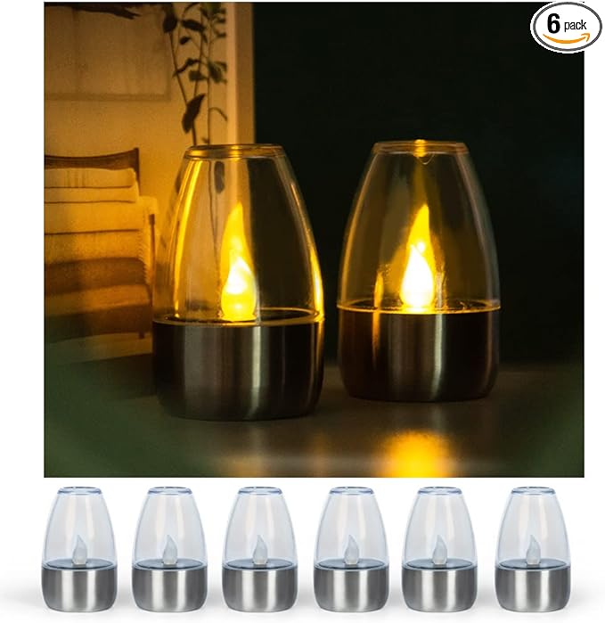 Solar Candle Lights,Flameless Candle Lights,Solar Rechargeable Tea Wax lamp,6 flameless Candle Light, Suitable for Wedding, Valentine's Day, Halloween, Christmas (Tea Light)