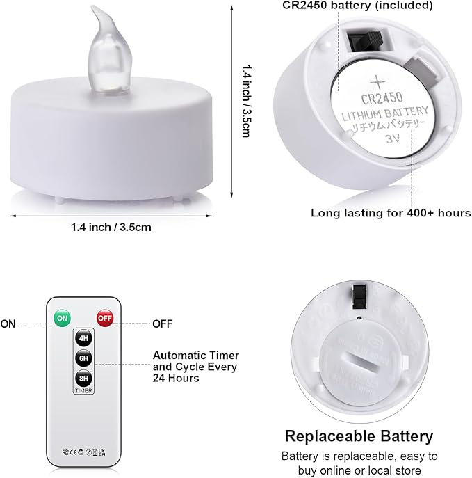 Tea Light Candles with Remote Control,24pack Flickering Flameless LED Candle,Long Lasting 400+Hours,Battery Operated with Timer for Home Decoration Seasonal &Festival Celebration WarmYellow