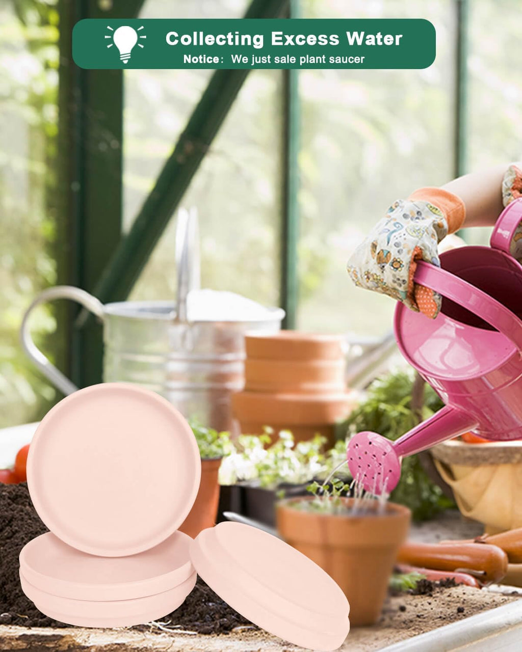 vensovo 8 Inch Pink Terracotta Plant Saucer Pots Tray - 4 Pcs Round Planter Saucers for Indoor & Outdoor Plants, Large Clay Trays Perfect for 7 Inch 7.5 Inch 8 Inch Flower Pot