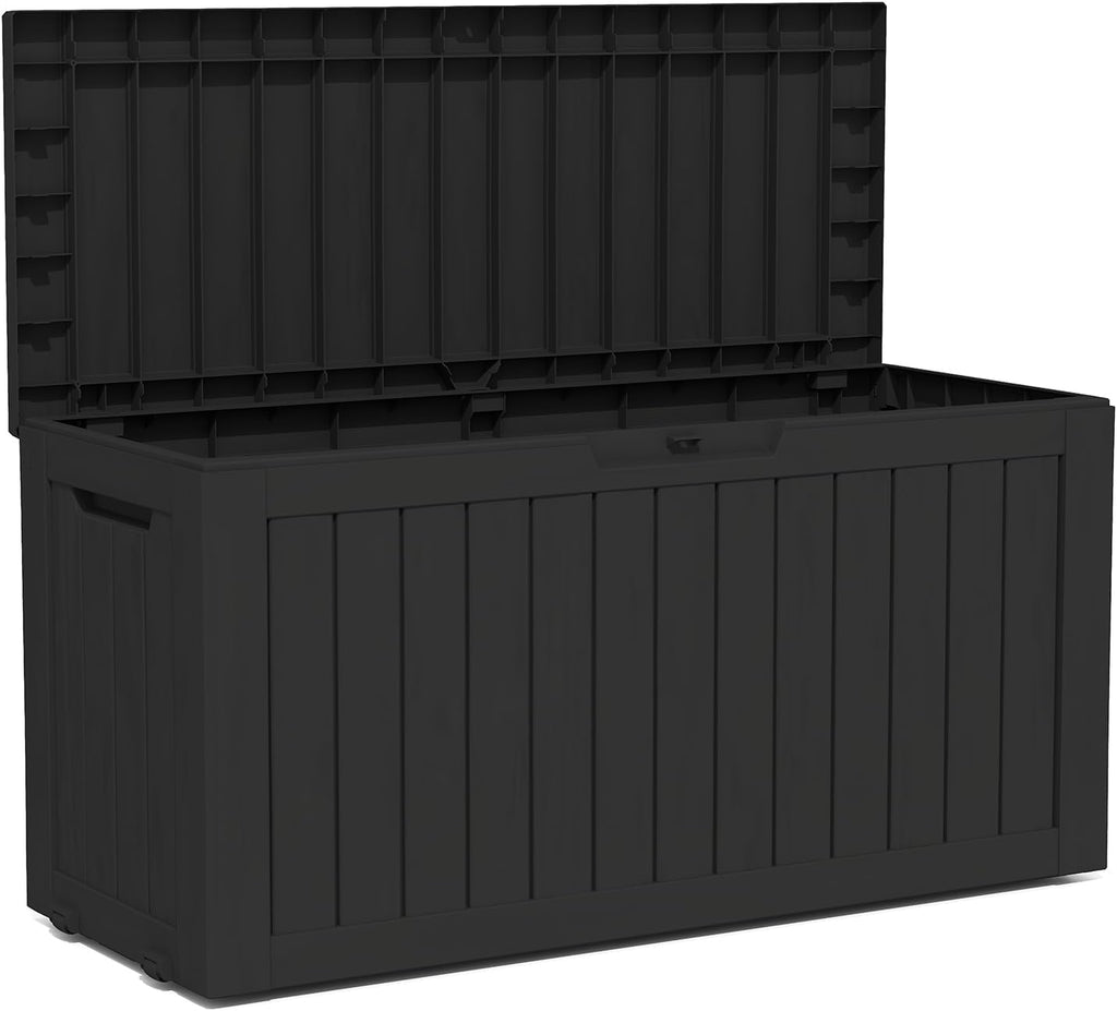 80 Gallon Double-Wall Resin Deck Box - Lockable Waterproof Outdoor Storage Box, 515bs Capacity & Doubles as Seating for Patio Furniture - Garden Tools, Pool Accessories (Black)