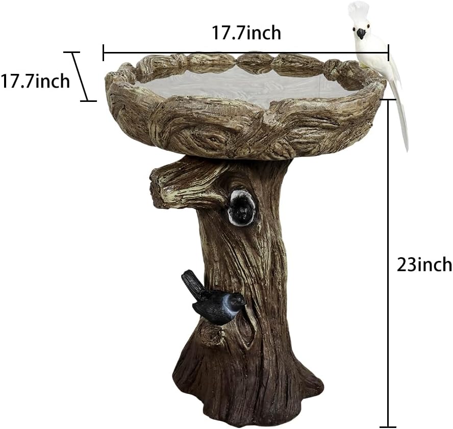 Birdbath for Outdoor Garden with a Fake Bird Decor - 23" H * 17.7" Φ Freestanding Trunk Like Bird Bath for Outside Patio or Yard Decor