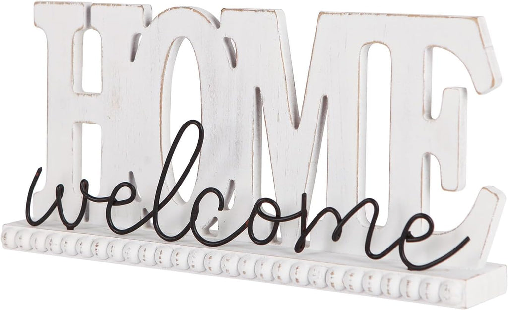 NIKKY HOME Wood Home Signs, Rustic Home Letter Signs Free Standing, Decorative Tabletop Word Signs, Farmhouse Welcome Signs for Entryway Decor Living Room Shelf