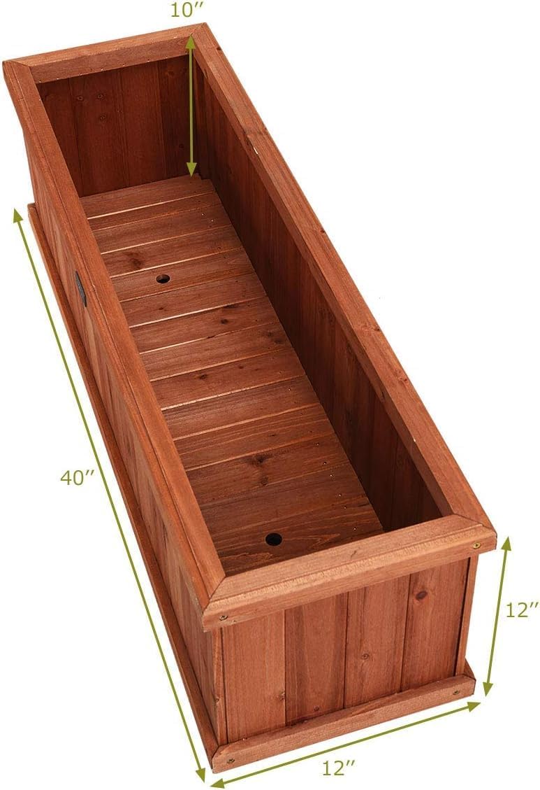 LDAILY Raised Garden Bed, Outdoor Rectangle Flower Beds with Bottom Panels & 2 Drainage Holes, Wood Planter Box for Flowers/Vegetables/Fruits in Backyard Patio (40" L x 12’’ W x 12’’ H)