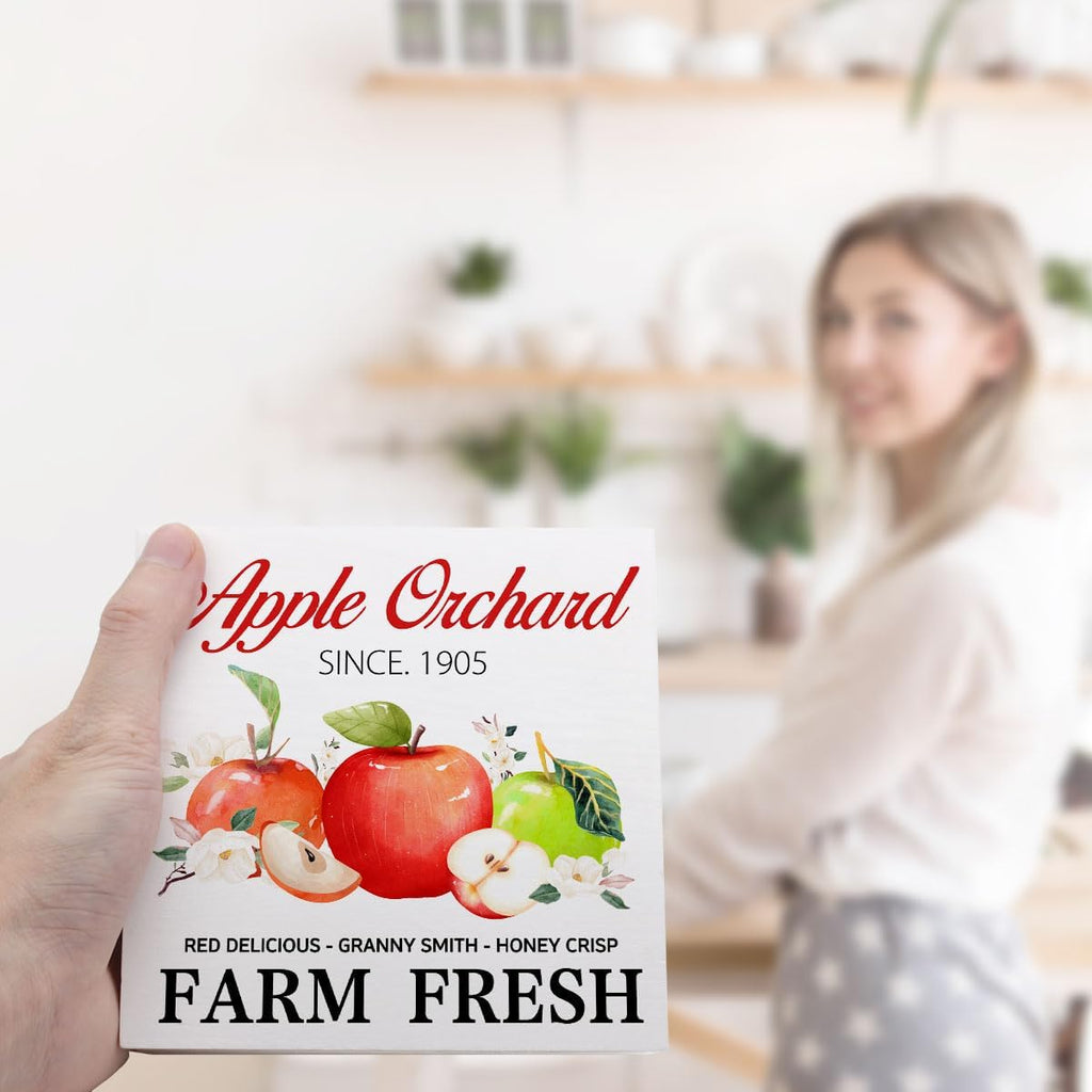 Fall Table Decor,Apple Orchard Autumn Harvest Seasonal Thanksgiving Wood Block Sign Desk Decor,Rustic Fall Wooden Box Sign Decor for Farmhouse Home Kitchen Shelf Table Decoration Q693