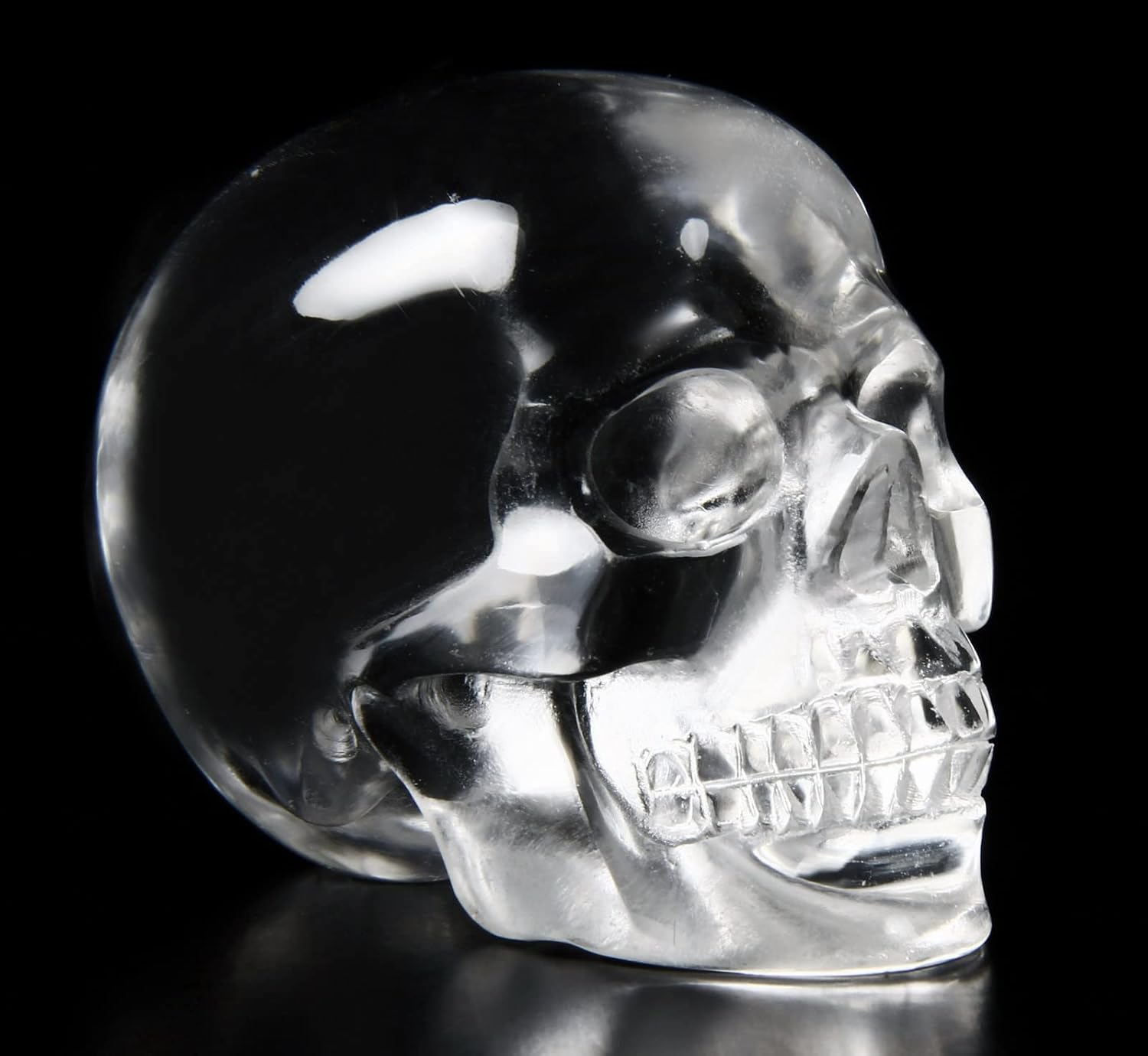 Skullis 2.0" K9 Crystal Skull, Hand Carved Gemstone Fine Art Sculpture, Reiki Healing Stone Statue.