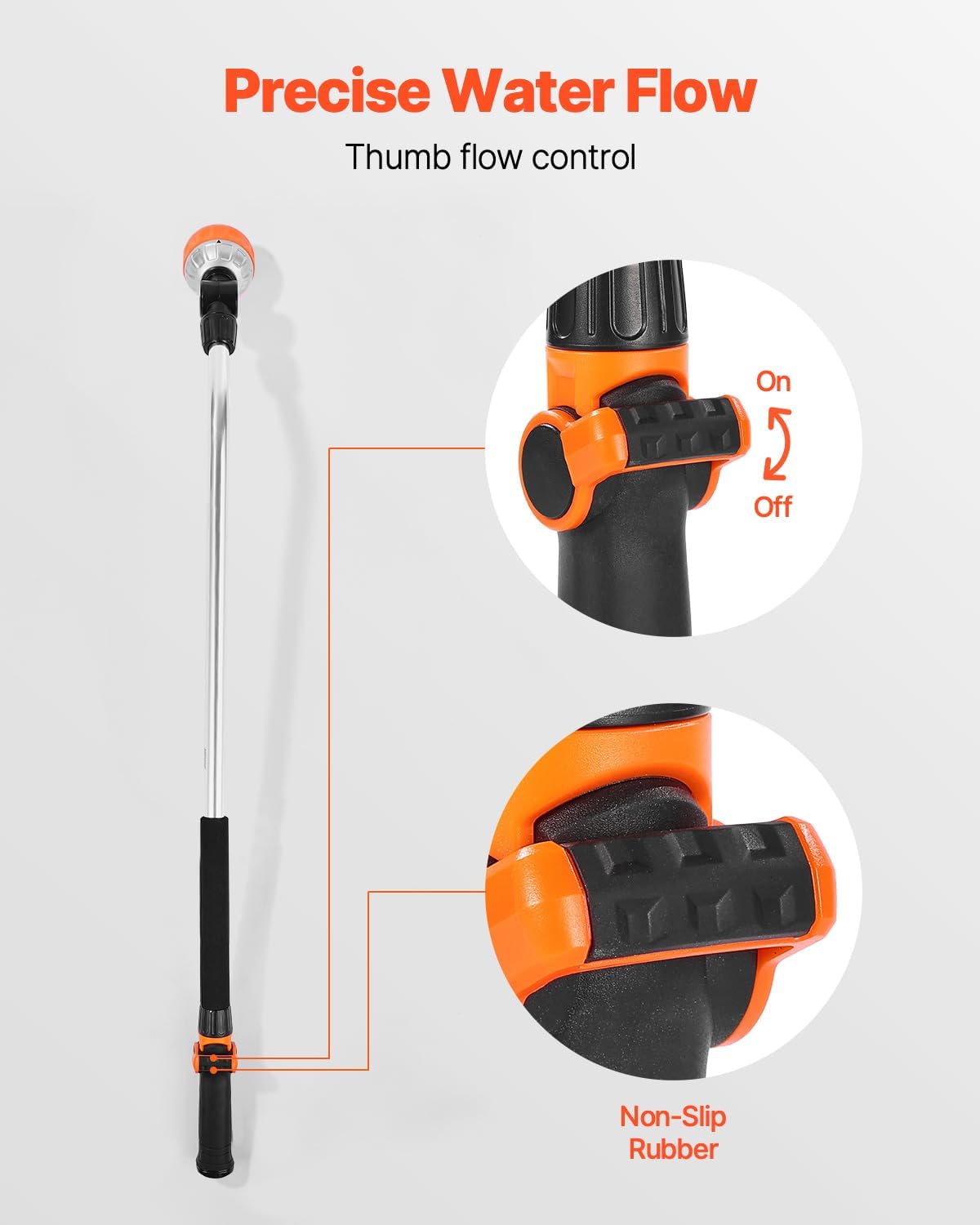 VEVOR Watering Wand, 36-Inch Extra Long Heavy Duty Garden Hose Wand with 8 Spray Patterns & 180° Swivel Head, Long Hose Nozzle Sprayer with on/off Thumb Control, Ideal for Hanging Baskets