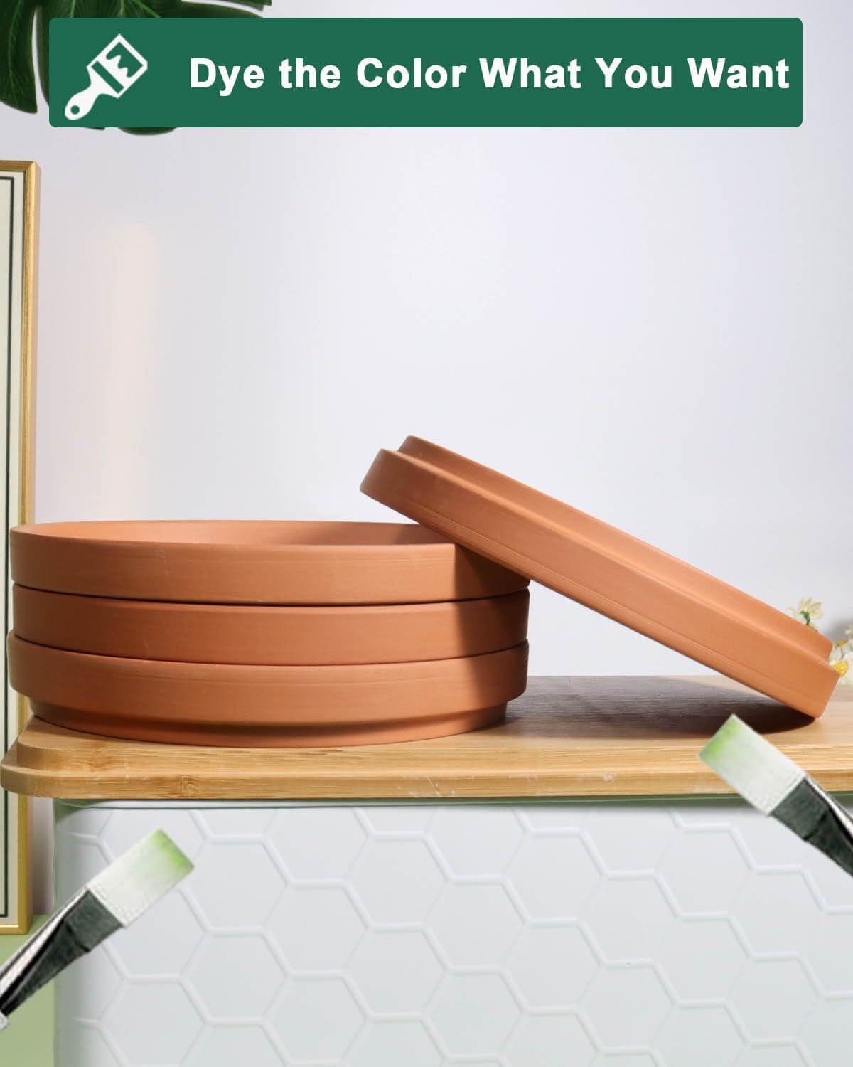 vensovo 8 Inch Terracotta Pot Saucer, 4 Pcs Large Round Plant Saucer for 7 Inch Flower Pot, Drainage Hole, Indoor or Outdoor Use, 7.9 x 7.9 inches, Brown