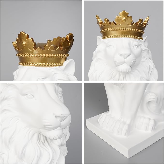 LCdecohome Sculptures Home Decor Lion Statue 15 Inch White Lion Decoration for Living Room 8.5 * 5.5 * 15 Inch
