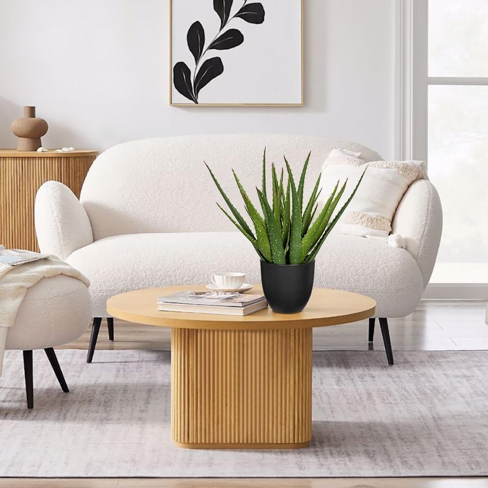 Large Fake Succulent Aloe Vera Plants 16.5 Inch Artificial Succulents with Black Pot Faux Aloe Potted Plant for Desk Modern Home Office Bedroom Living Room Table Shelf Decor
