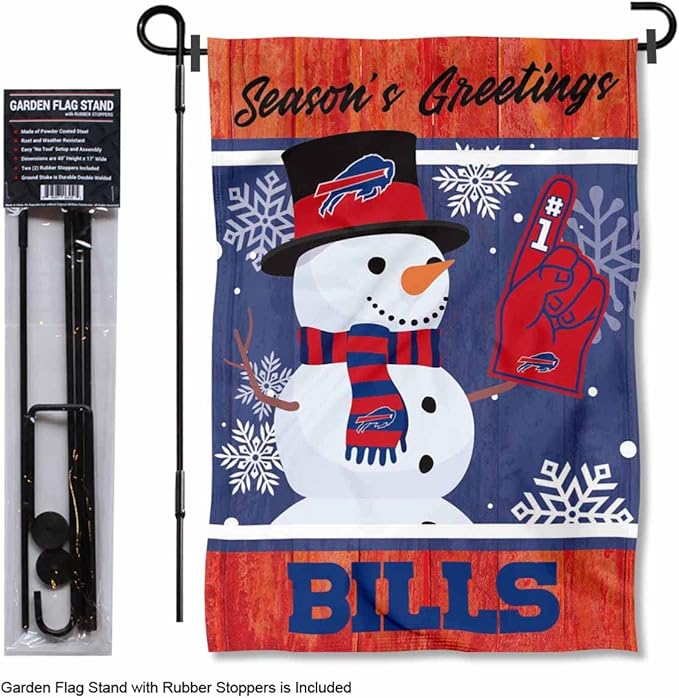 WinCraft Buffalo Bills Holiday Snowman Garden Flag and Flagpole Mount